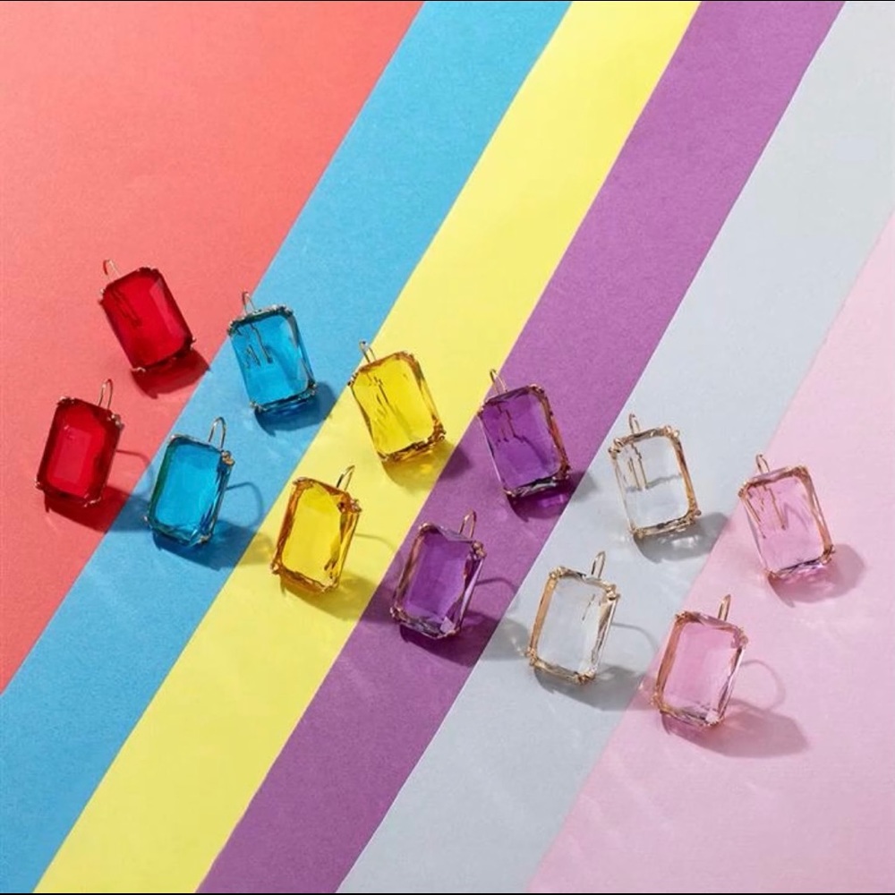 New Crystal Clear Big Square Earrings Drop Dangle - Picture 9 of 12